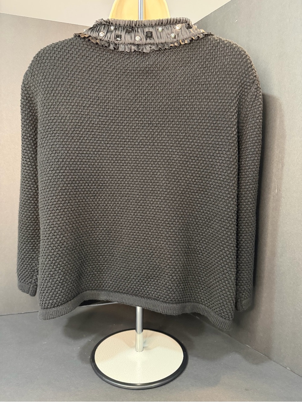 Ruby Rd. Black Embellished Knit Cardigan with Ruffle Trim - Picture 4 of 6
